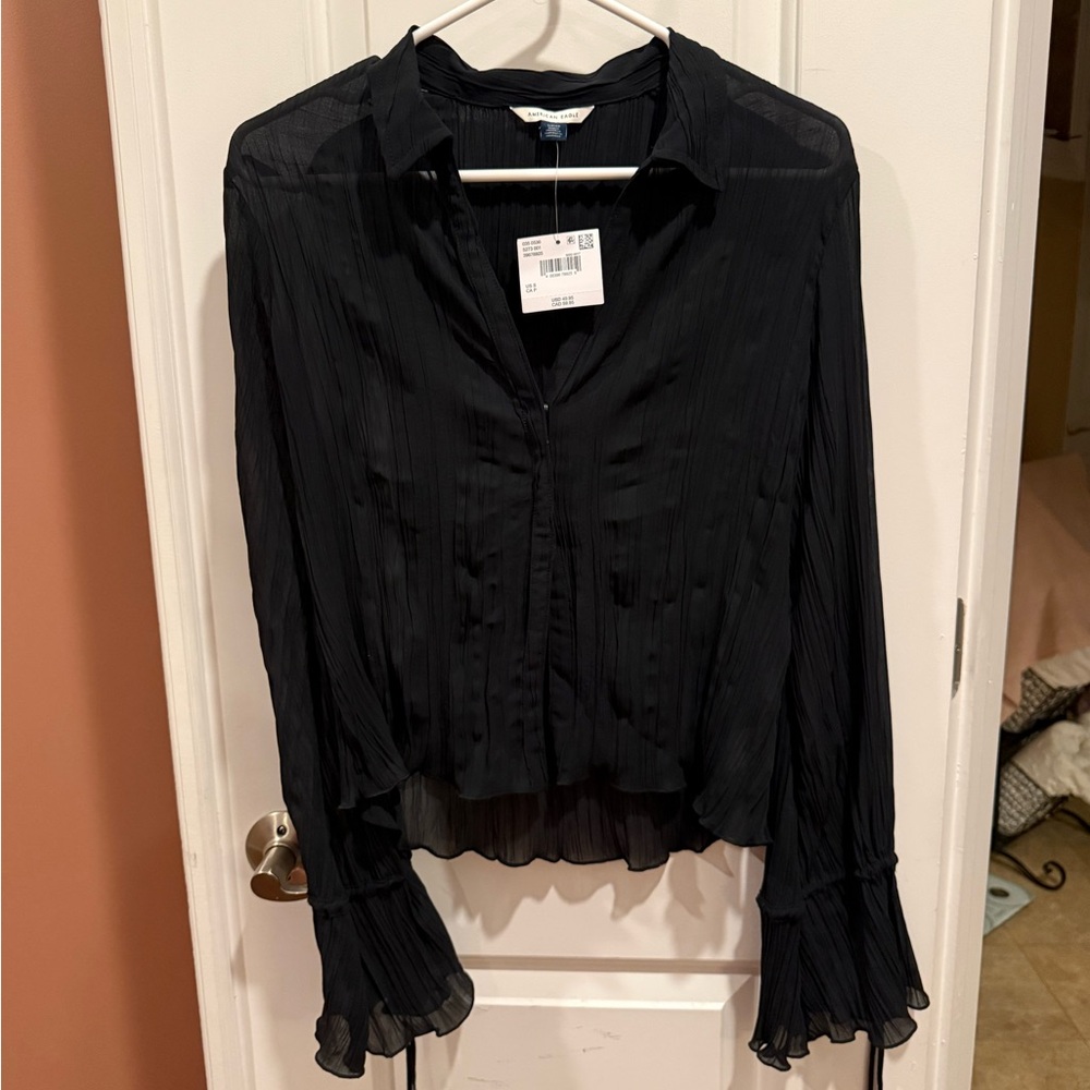 American Eagle Sheer Black Blouse